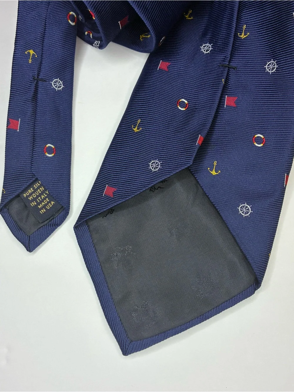 VTG - Brooks Brothers Makers Navy Blue Silk Nautical Anchor Lifesaver Flag Tie